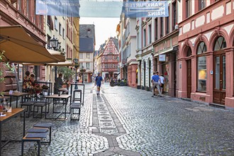 Augustinerstraße in Mainz, historic houses in the old town, half-timbered houses,