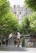 Pedestrian zone Paseo del Espolón or de Esponcillo in the historic centre of Burgos, behind the