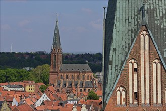 Europe, Germany, Lower Saxony, Hamburg Metropolitan Region, Lüneburg, View of Old Town Tower of St.