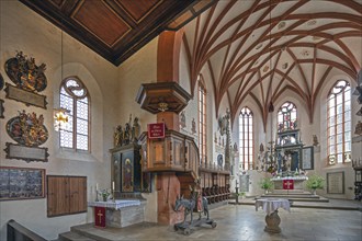 Church interior with Renaissance high altar from 1611, Gothic St Mary's Church, Kalbensteinberg,