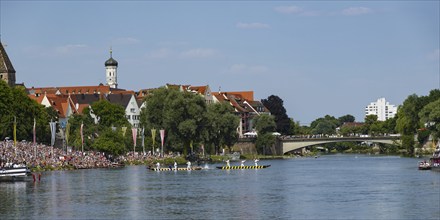 Fishermen's punt on the Danube, an old custom in Ulm, Swabian Alb, Baden-Württemberg, Germany,