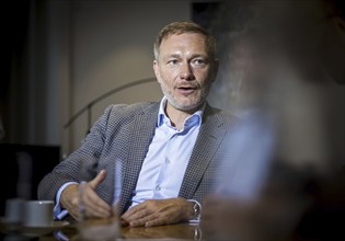 Christian Lindner (FDP), Federal Minister of Finance, recorded during an interview in his office at