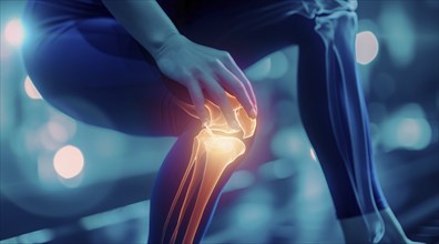 Knee pain and joint inflammation, rheumatism and osteoarthritis concept, AI generated