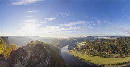 Sunrise in Saxon Switzerland, Rathen, Saxony, Germany, Europe