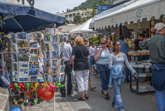 Tourists on a street in Anacapri, Island of Capri, Campania, Italy, Europe