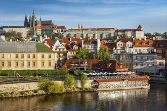 View of Mala Strana and Prague castle over Vltava river. Prague, Czech Republic, Europe