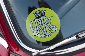 Sticker Goodwood Road Racing Club on windscreen of classic car from Goodwood member, international