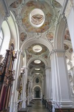 Baroque vault in the side wing of the Basilica of St Mauritius, Niederaltaich, Lower Bavaria,