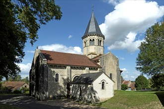 Biozat. Saint-Symphorien Romanesque Church on the road of painted churches in Bourbonnais. Allier.