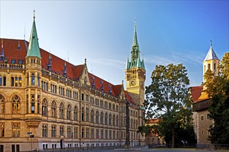 Town hall, old building in neo-Gothic style with a tower of Dankwarderode Castle, Braunschweig,