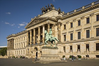 Palace, classicist three-winged complex with quadriga and equestrian statue of Duke Friedrich