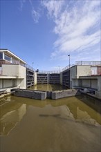 Wilhelm-Kammann lock with closed lock gates in Varel, district of Friesland, Lower Saxony, Germany,