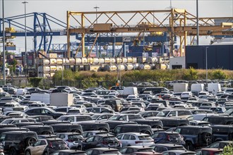 Car terminal in the Logport I inland port, in Duisburg on the Rhine, vehicle handling of new cars,