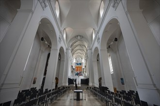 Interior with luminous altarpiece created by the painter Jacques Gassmann, Heavenly Jerusalem 2011,