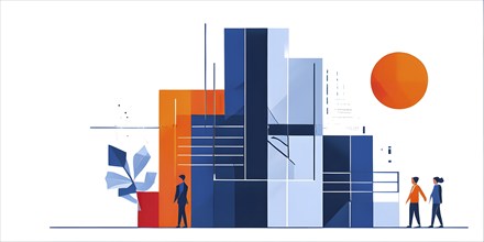 Vector illustration showcasing miniature business figures embodying team collaboration engaged in