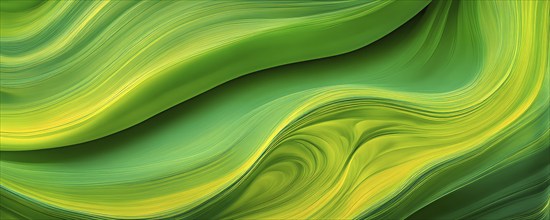 Abstract swirled pattern intertwining gradients of vibrant green and yellow colors, AI generated