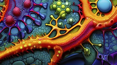 Nano material inspired by gecko feet with intricate patterns and vibrant colors representing