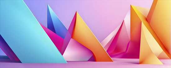 Modern abstract cover template with vibrant perspective 3d geometric prism shapes, AI generated