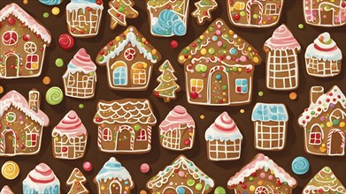 Abstract wallpaper illustration of of gingerbread house decoration, AI generated