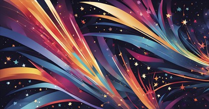 Wallpaper illustration of an explosion of vibrant fireworks colors in a night sky, symbol for happy