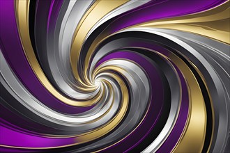 Abstract Illustration of energetic and dynamic swirl of gold, silver, and deep magenta hues,