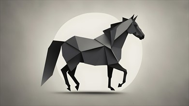 Abstract origami horse wallpaper illustration, AI generated