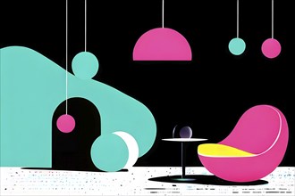 Minimalist illustration featuring abstract shapes in neon colors to convey fun and ease, AI