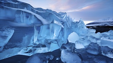 Close up of a stunning glacier with blue ice formations, AI generated