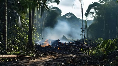 Destructive act of fire clearing within the amazon rainforest, AI generated