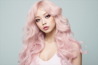 Pretty Asian woman with long pink hair. KI generiert, generiert, AI generated