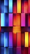 Abstract background composed of overlapping rectangles in various shades of vibrant colors, AI