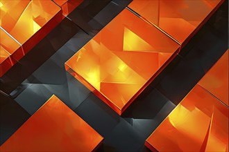 Abstract background composed of overlapping rectangles in various shades of orange, AI generated