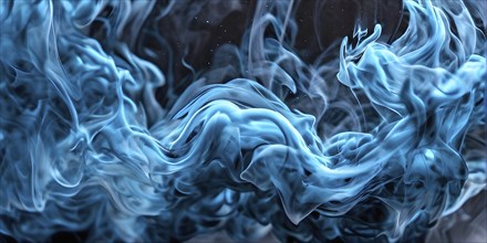 Abstract art of cyan liquid smoke in dynamic motion, AI generated