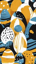 Illustration of an abstract Easter egg design with geometric patterns, bold colors, and a mix of