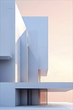 Minimalist architectural composition of modern buildings, with clean angles, rendered in geometric