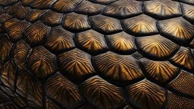 Close up on the wrinkled skin of a turtle with intricate patterns, AI generated