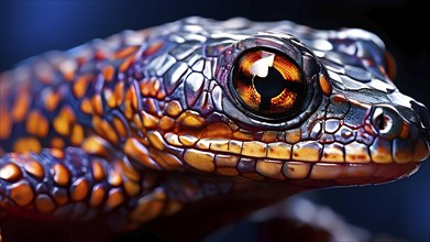 Close up on the wrinkled skin of a salamander with intricate patterns and vibrant hues, AI