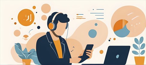 Abstract illustration wallpaper symbolizing the essence of mobile working, AI generated