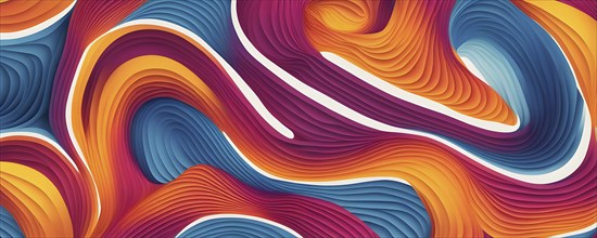 Seamless abstract pattern of vector fluid curved lines creating a dynamic ripple effect in vibrant