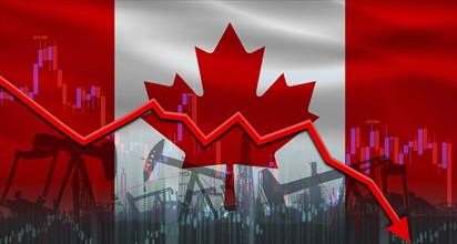 Oil production crisis with Canadian flag. Oil crisis with Canada flag on economic graph