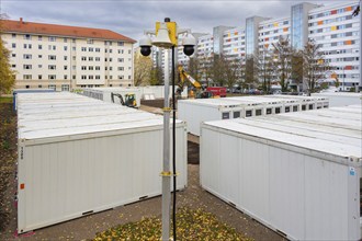 Living container for refugees, Dresden, Saxony, Germany, Europe