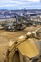 Opencast lignite mine Garzweiler 2, bucket wheel excavator 261 excavating the surface, at the rest