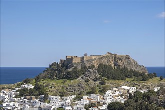 View of the Acropolis of Lindos, Rhodes, Dodecanese archipelago, Greek Islands, Greece, Europe