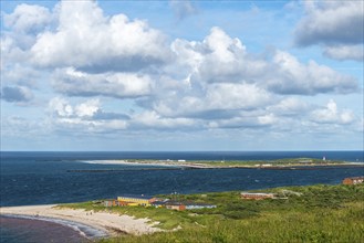 Dune of the high sea island Helgoland, view from the Helgoländer Oberland, south beach with youth