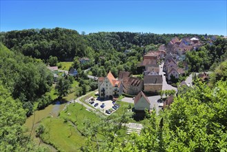 View of Haigerloch, lower town, Eyach valley, houses, roofs, rocky town, baroque gem, Haigerloch,