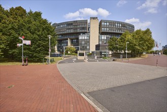 State parliament with entrance to the underground car park in Düsseldorf, state capital,