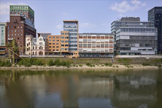 Modern and historic buildings in Düsseldorf Media Harbour, state capital, independent city, North