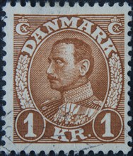 Christian X (1870-1947) king of Denmark 1912-1947. Portrait on a Danish postage stamp