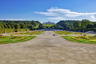 Extensive baroque gardens with palace in the background, Vienna