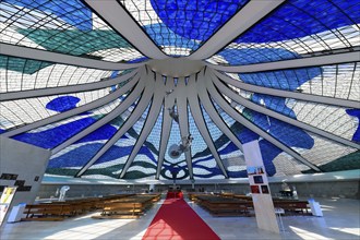 Interior of Roman Cathedral of Brasilia or Metropolitan Cathedral of Our Lady of Aparecida,